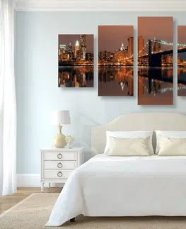 Obrazy mestá 5-dielny obraz odraz Manhattanu vo vode