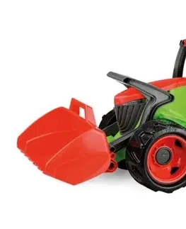 Hračky - dopravné stroje a traktory LENA - Traktor s lyžicou a s vozíkom, červeno zelený