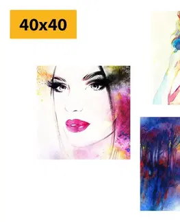 Zostavy obrazov Set obrazov elegancia ženy vo farebnom prevedení