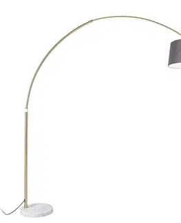 Oblúkové lampy Oblúková lampa mosadz s mramorovým textilným tienidlom sivá 45 cm - XXL