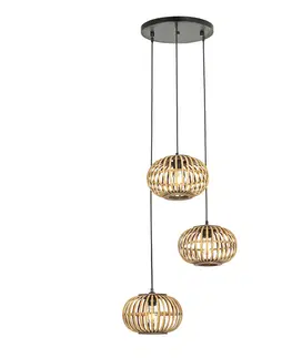 Zavesne lampy Orientálne závesné svietidlo bambusové 3-svetlé okrúhle - Amira