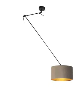 Zavesne lampy Závesná lampa s velúrovým tienidlom taupe so zlatom 35 cm - Blitz I čierna
