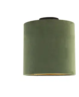 Stropne svietidla Stropné svietidlo s velúrovým odtieňom zelené so zlatým 25 cm - čierne Combi