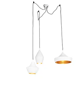 Zavesne lampy Sada 3 škandinávskych závesných lámp bielej farby so zlatom - Depeche