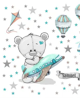 Nálepky na stenu Nálepky na stenu pre chlapcov - Medvedík s lietadlom a balónmi
