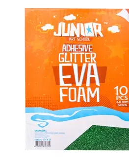 Kreatívne a výtvarné hračky JUNIOR-ST - Dekoračná pena A4 EVA Glitter zelená samolepiaca 2.0 mm, sada 10 ks