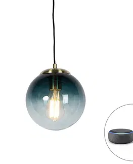 Zavesne lampy Inteligentná závesná lampa z mosadze s oceánsky modrým sklom 20 cm vrátane WiFi ST64 - Pallon