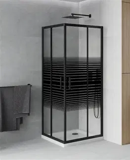 Vane MEXEN/S - Rio sprchovací kút štvorec 70x70, pruhy, čierna + biela vanička so sifónom 860-070-070-70-20-4010B