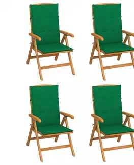 Zahradné stoličky Záhradná stolička 4 ks teak / látka Dekorhome Svetlozelená