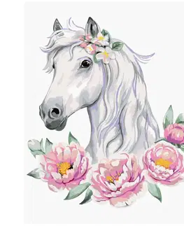 Kreatívne a výtvarné hračky ZUTY - Diamantové maľovanie (bez rámu) - Biely kôň s pivoňkami