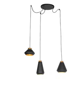 Zavesne lampy Moderné závesné svietidlo 3-svetlé čierne so zlatom - Mia