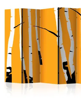 Paravány Paraván Birches on the orange background Dekorhome 135x172 cm (3-dielny)