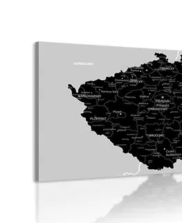Obrazy mapy Obraz moderná čierno-šedá mapa Česka