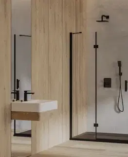 Sprchovacie kúty OMNIRES - MANHATTAN obdĺžnikový sprchovací kút s krídlovými dverami, 100 x 90 cm čierna mat / transparent /BLMTR/ MH1090BLTR