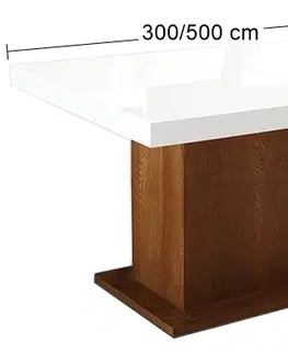 Jedálenské stoly PYKA Kacper 300/500 rozkladací jedálenský stôl drevo D3 / biely vysoký lesk