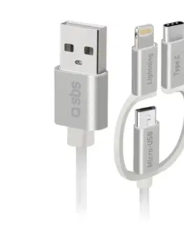 Dáta príslušenstvo SBS Nabíjací a Data USB kábel 3 v 1 USB-C/micro-USB/Lightning MFI C-89, 1,2 m, biela TECABLEUSBIP53189W