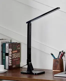 Stolové lampy Lindby Čierna LED lampa na písací stôl Eleni
