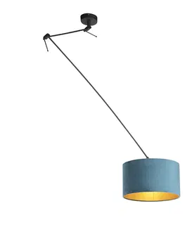 Zavesne lampy Závesná lampa s velúrovým odtieňom modrá so zlatým 35 cm - Blitz I čierna
