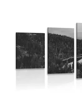 Čiernobiele obrazy 5-dielny obraz jazero pri západe slnka v čiernobielom prevedení