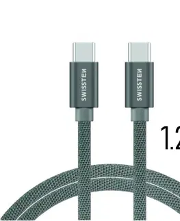 Dáta príslušenstvo Dátový kábel Swissten textilný s USB-C konektormi a podporou rýchlonabíjania, Grey 71527202