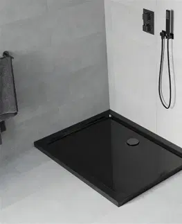 Vane MEXEN/S - Flat sprchová vanička obdĺžniková slim 100 x 90, černá + čierny sifón 40709010B