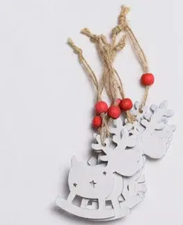 Vianočné dekorácie Kinekus Ozdoba závesná sob 5x7x0,3 cm sada 6 ks drevo biely