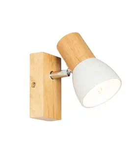 Nastenne lampy Vidiecke nástenné svietidlo drevené s bielou nastaviteľnou - Thorin