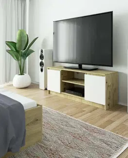 TV stolíky Dizajnový TV stolík ROMANA140, dub Artisan / biely