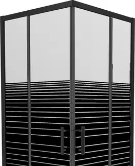 Vane MEXEN/S - Rio sprchovací kút štvorec 70x70, pruhy, čierna + biela vanička so sifónom 860-070-070-70-20-4010B