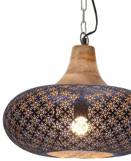 Osvetlenie Závesná lampa železo / masívne drevo 40 cm Dekorhome Čierna