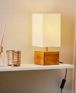 Lampy na nočný stolík Reality Leuchten Stolná lampa Woody s dreveným podstavcom 12cmx12cm