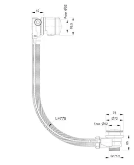 Kúpeľňa POLYSAN - Vaňová súprava s napúšťaním, bovden, dĺžka 775mm, zátka 72mm, zlato 71685G