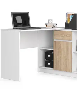 Písacie stoly Dizajnový písací stôl CASPER, biely / dub Sonoma