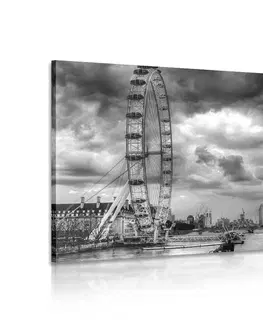 Čiernobiele obrazy Obraz jedinečný Londýn a rieka Temža v čiernobielom prevedení