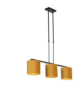 Zavesne lampy Závesná lampa s velúrovými odtieňmi žltá so zlatom 20cm - Combi 3 Deluxe