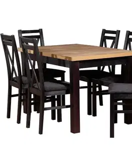 Súpravy stôl a stoličky v podkrovnom štýle Jedálenská zostava Artemida 1+6 ST45+W114 dub wotan / čierna