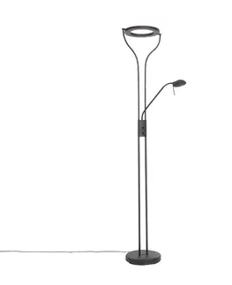 Stojace lampy Moderná stojaca lampa čierna s čítacím ramenom vrátane LED a stmievača - Divo