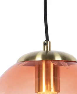 Zavesne lampy Art deco závesná lampa mosadz s ružovým sklom 20 cm - Pallon