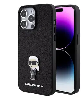 Puzdrá na mobilné telefóny Zadný kryt Karl Lagerfeld Fixed Glitter Metal Ikonik pre Apple iPhone 15 Pro Max, čierna 57983116857