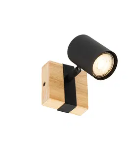 Nastenne lampy Moderná bodová čierna s dreveným nastaviteľným štvorcom - Jeana