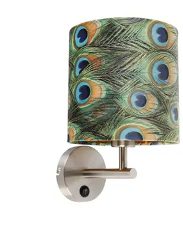 Nastenne lampy Botonické nástenné svietidlo oceľové s velúrovým tienidlom páv - Combi