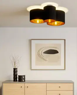 Stropné svietidlá Lindby Lindby Laurenz stropná lampa, 3–pl., čierno–zlatá