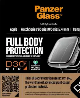 Ochranné fólie pre mobilné telefóny Tvrdené sklo Full Body D3O PanzerGlass pre Apple Watch 9, 8, 7 41 mm, priesvitné 3686