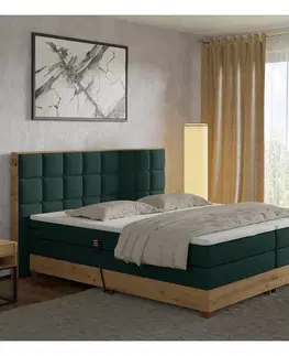 Postele Elektrická polohovacia posteľ, boxspring, zelená/dub artisan, 160x200, TIANA