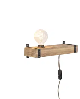 Nastenne lampy Priemyselná nástenná lampa drevená USB - Reena