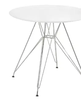 Jedálenské stoly Jedálenský stôl, chróm/MDF, biela extra vysoký lesk HG, priemer 80 cm, RONDY NEW