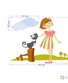 Nálepky na stenu Nálepka Dievčatko s mačičkou