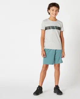 nohavice Chlapčenské tričko 100 na cvičenie sivé s potlačou
