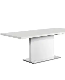 Jedálenské stoly Rozkladací jedálenský stôl, biela vysoký lesk HG, 160-200x90 cm, KORINTOS