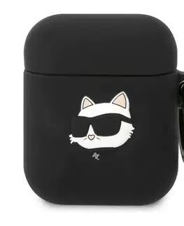Slúchadlá Karl Lagerfeld 3D Logo NFT Choupette Head silikónový obal pre Apple AirPods 1/2, čierny